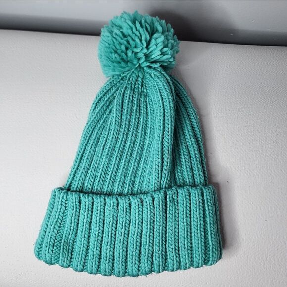 H&M Womens Beanie Toboggan Solid Mint Green One Size Pom Pom On Top - Picture 1 of 2